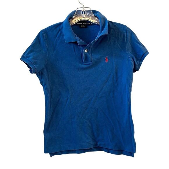 Ralph Lauren Wonen’s Slim Fit Polo Shirt Medium Blue Pony Logo - Picture 1 of 8